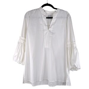Chico's White Classic Coastal Minimalist V-Neck Ruffle Flare Sleeves Size Medium